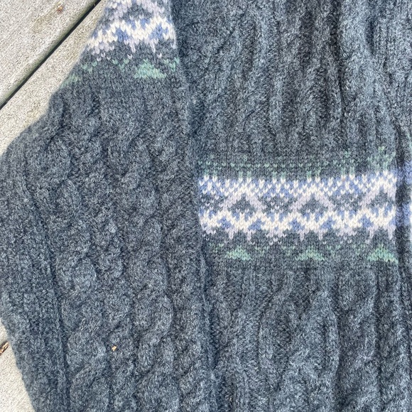 Aran Crafts Ireland Knit Zip Up Cardigan Cable Sweater Wool Gray Pockets sz L - Picture 3 of 4